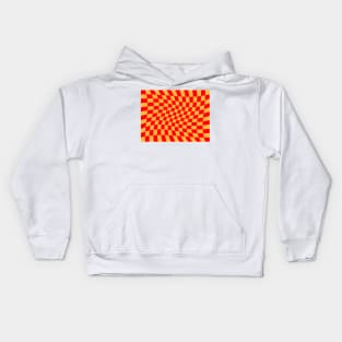 Twisted Checkered Square Pattern - Orange & Red Kids Hoodie